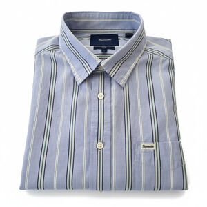 Faconnable Club Dress Shirt Men's L 100% Cotton Blue Green Stripe Preppy